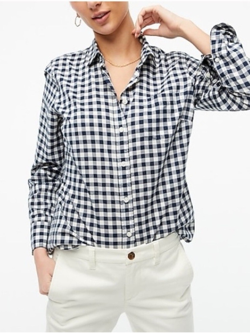 J. Crew Navy and White Gingham Button-Down Shirt